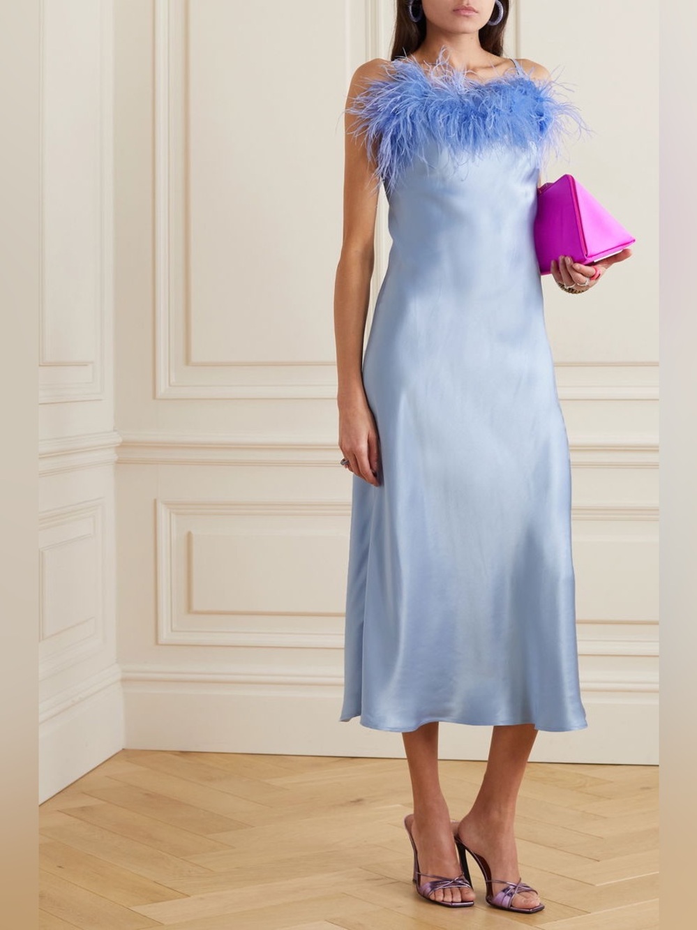 Sleeper Boheme Slip Dress with Feathers in S size